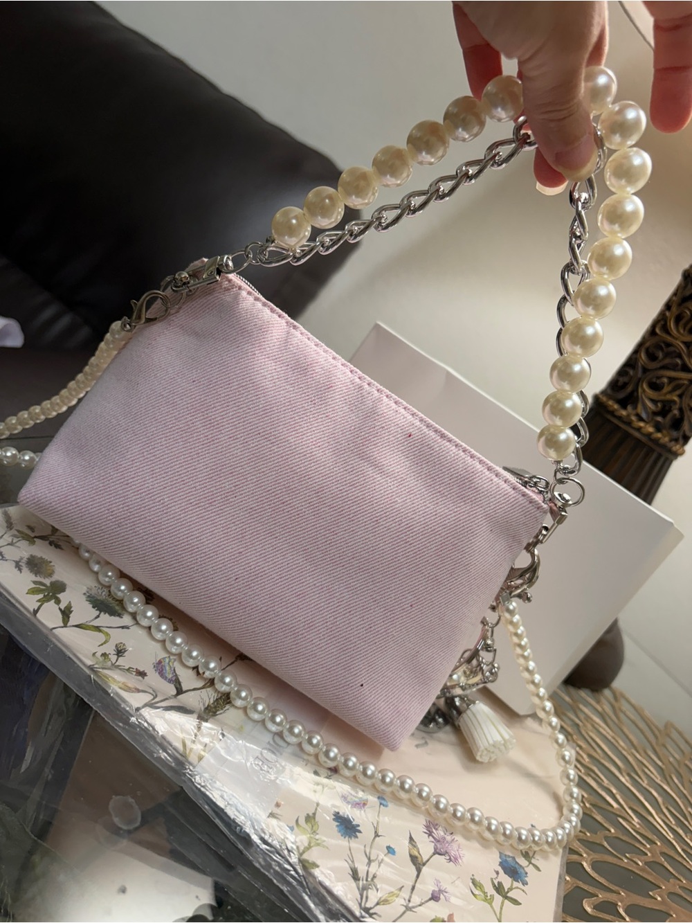 Dior Pink Bow Mini Shoulder Bag with Pearl & Chain Straps - Picture 8 of 16